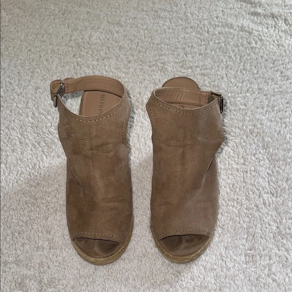 👡 Women’s Merona Peep Toe Espadrille Wedges – Taupe, Size 10
